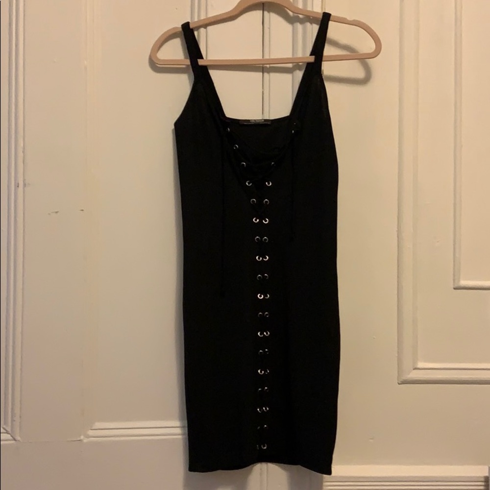 Zara tight lace up strappy little black dress perfect for a night out or club